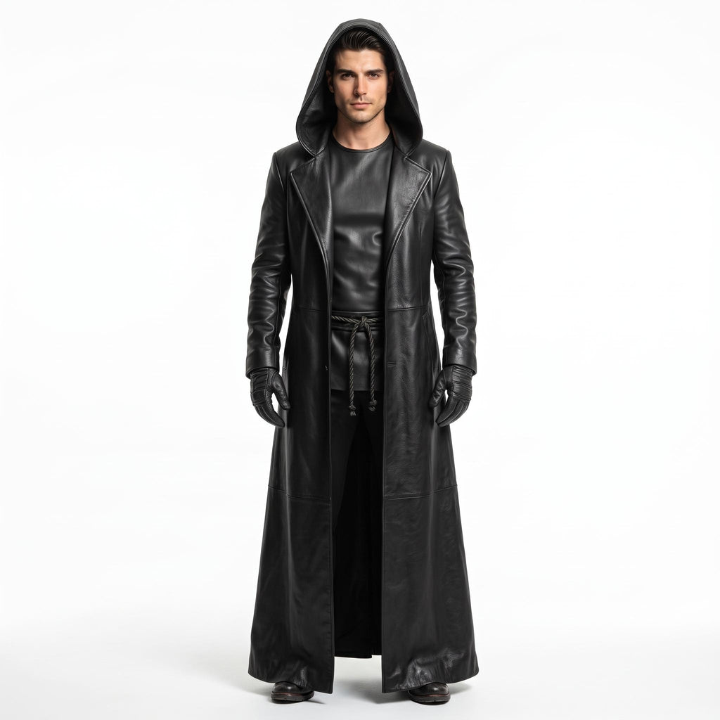 Genuine Leather Hooded Robe Coat (Halloween Costume) - Verlain London