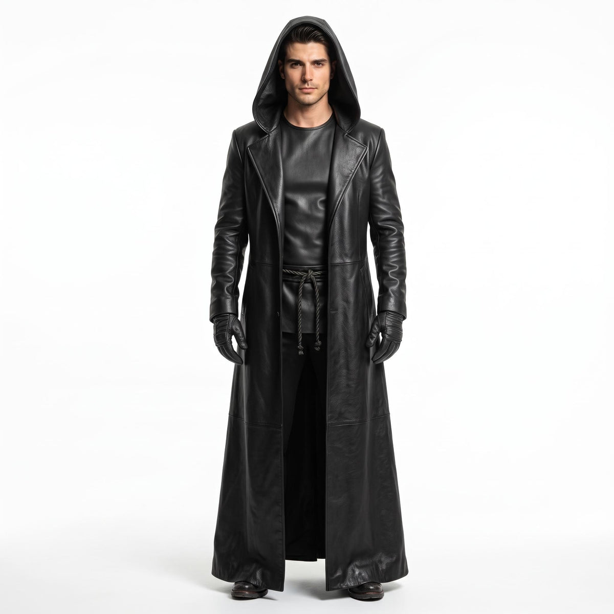 Genuine Leather Hooded Robe Coat (Halloween Costume) - Verlain London