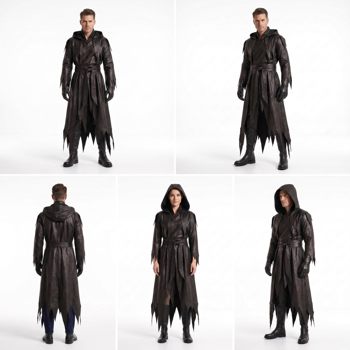 Genuine Leather Reaper Robe | Tattered Gothic Hooded Coat (Custom Fit) - Verlain London