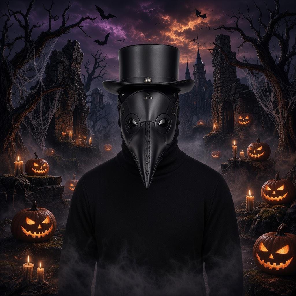 Plague Doctor Mask Black PU Leather Long Beak Hallow
