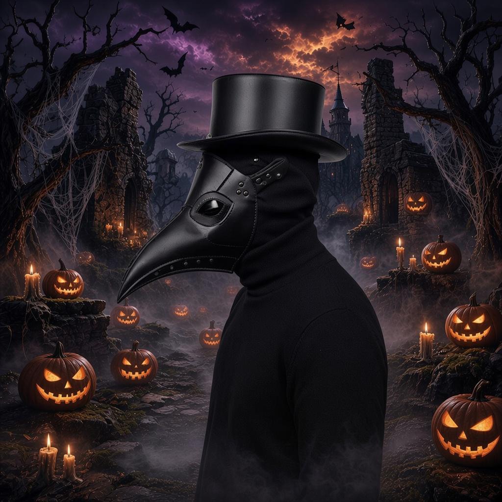 Plague Doctor Mask Black PU Leather Long Beak Hallow