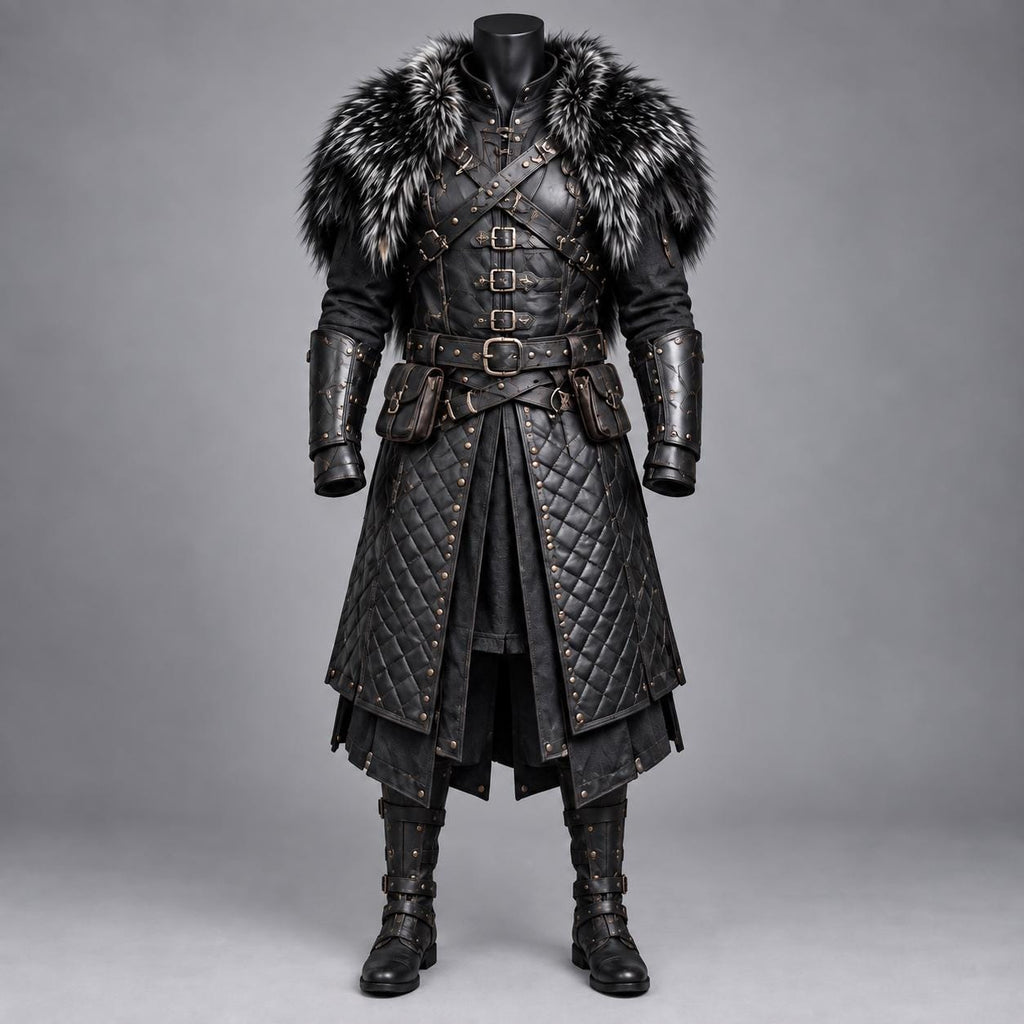 Men’s Black Viking Leather Armour Coat