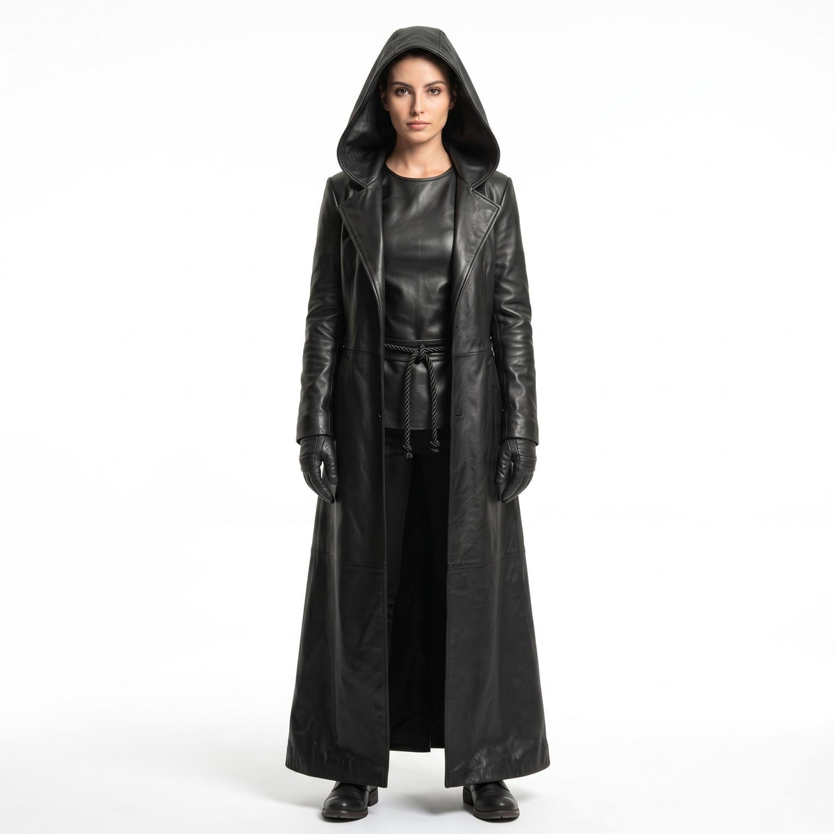 Genuine Leather Hooded Robe Coat (Halloween Costume) - Verlain London