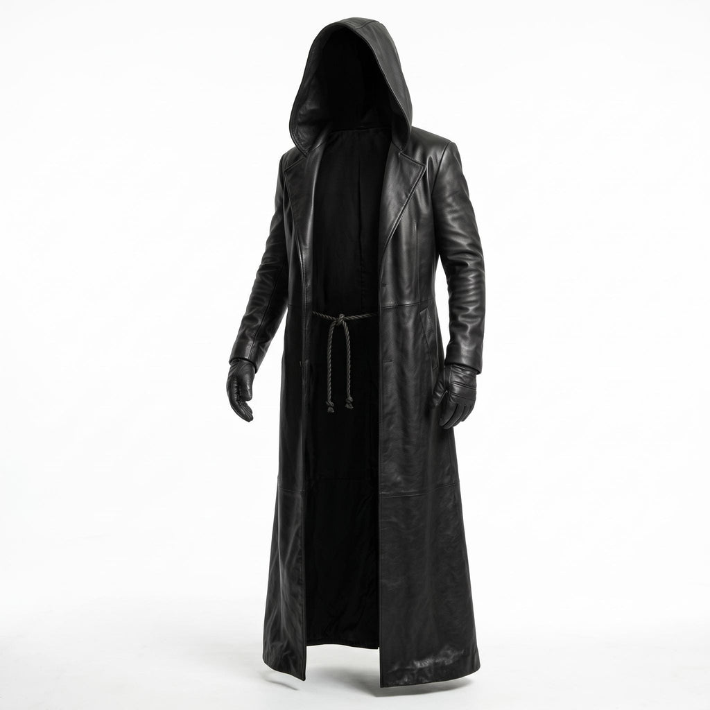 Genuine Leather Hooded Robe Coat (Halloween Costume) - Verlain London