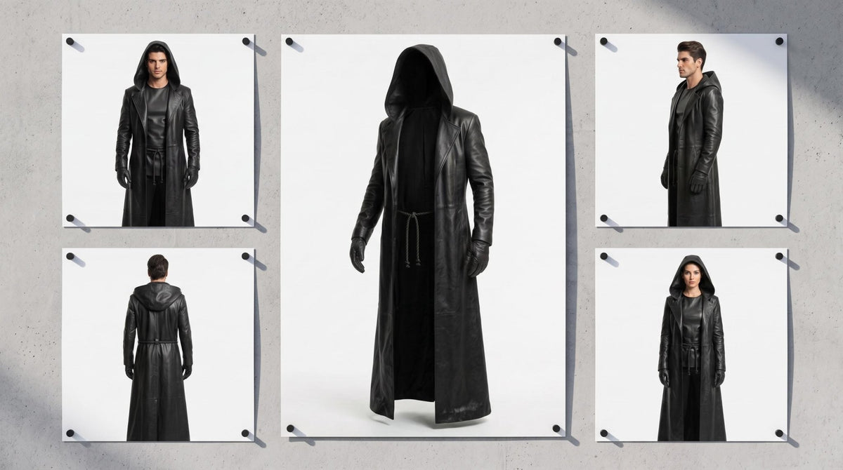 Genuine Leather Hooded Robe Coat (Halloween Costume) - Verlain London
