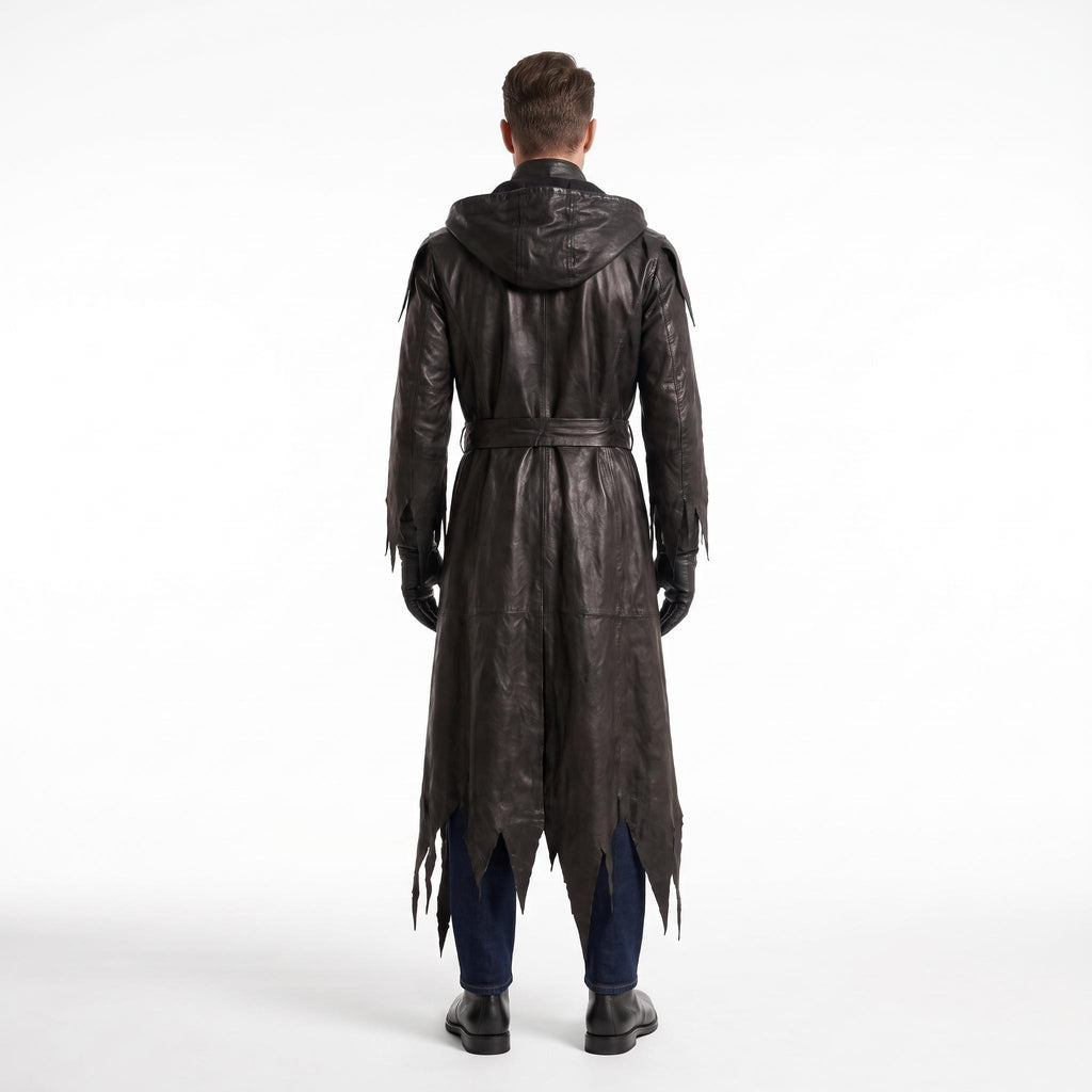 Genuine Leather Reaper Robe | Tattered Gothic Hooded Coat (Custom Fit) - Verlain London