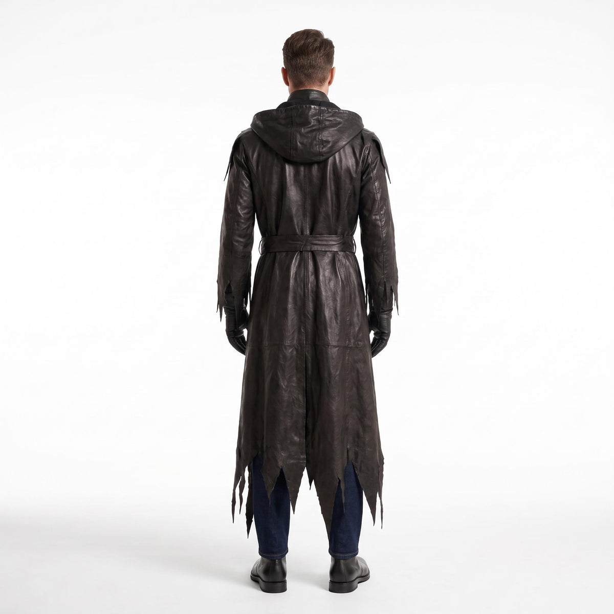 Genuine Leather Reaper Robe | Tattered Gothic Hooded Coat (Custom Fit) - Verlain London