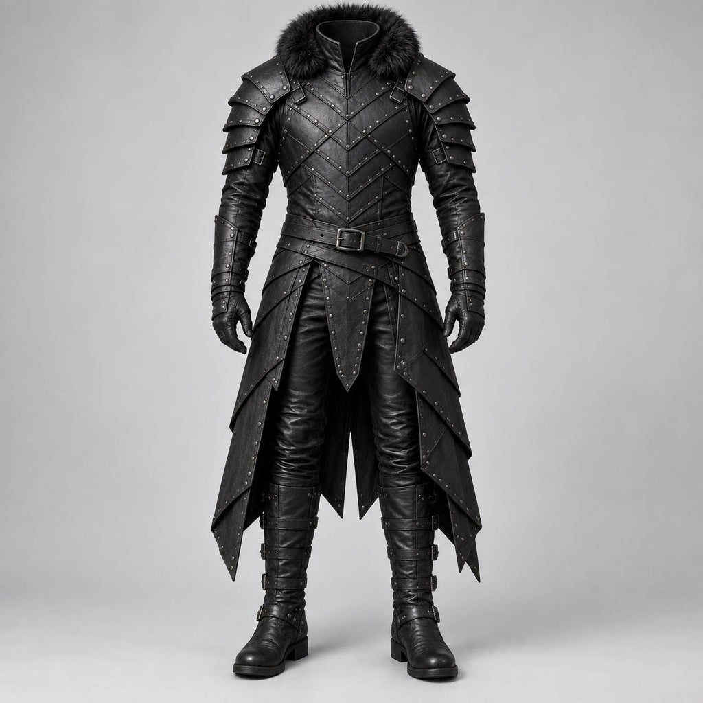Men's Black Leather Armor Costume | Gothic Medieval Warrior Set with Pauldrons & Bracers - Verlain London