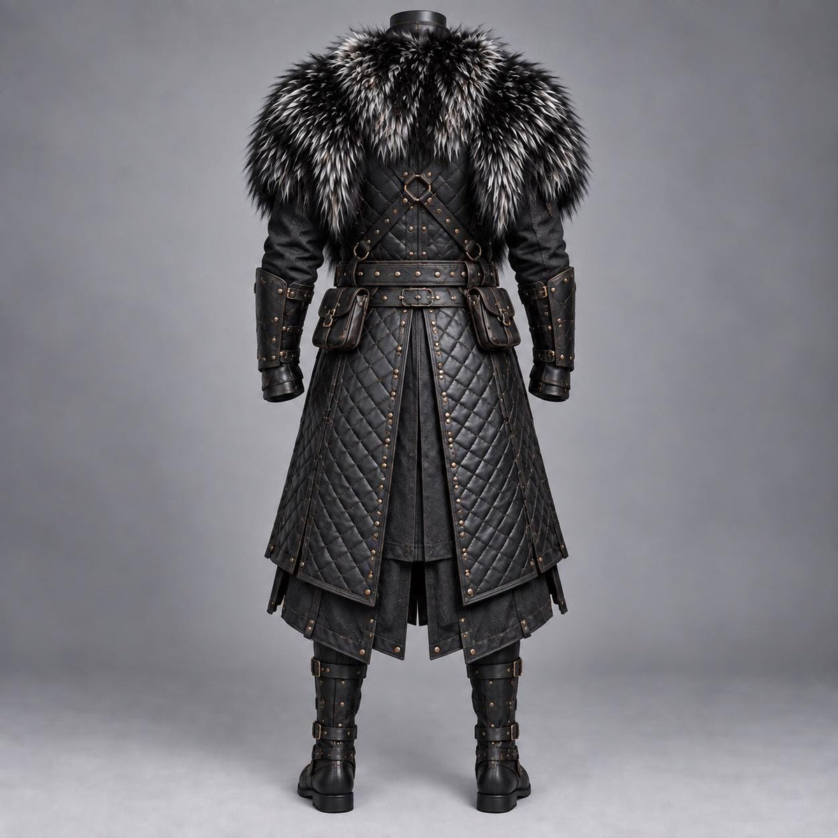 Men’s Black Viking Leather Armour Coat