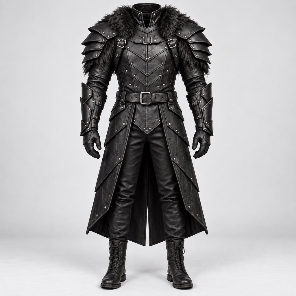 Black Leather Armor for Men | Handmade Medieval Warrior Costume with Layered Shoulder. - Verlain London
