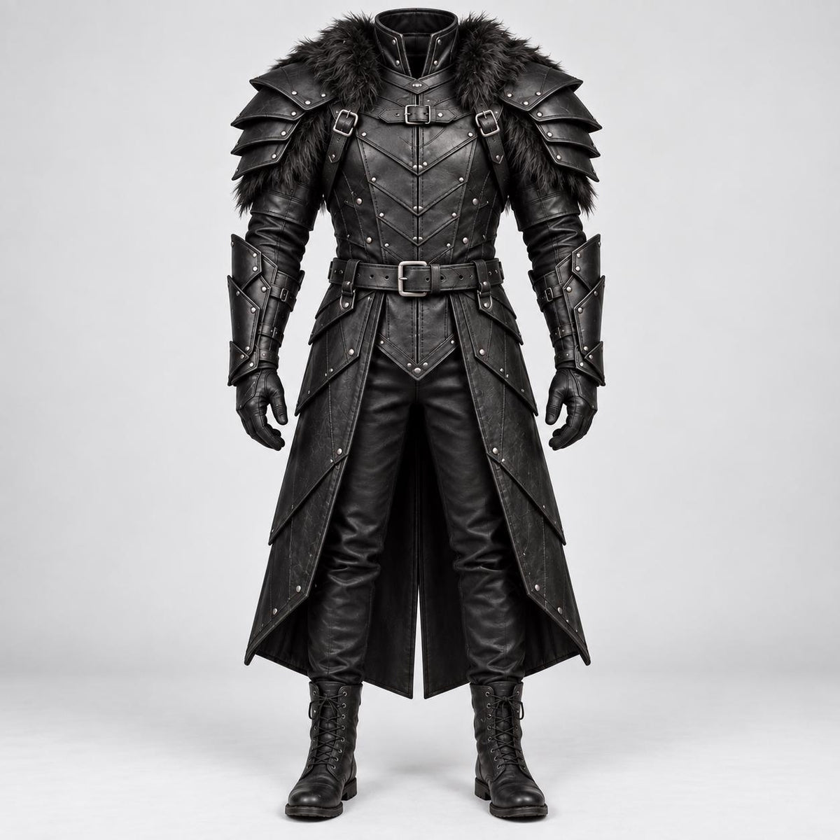 Black Leather Armor for Men | Handmade Medieval Warrior Costume with Layered Shoulder. - Verlain London