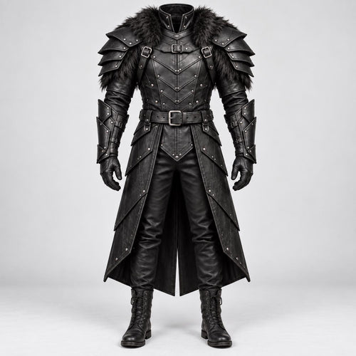 Black Leather Armor for Men | Handmade Medieval Warrior Costume with Layered Shoulder. - Verlain London