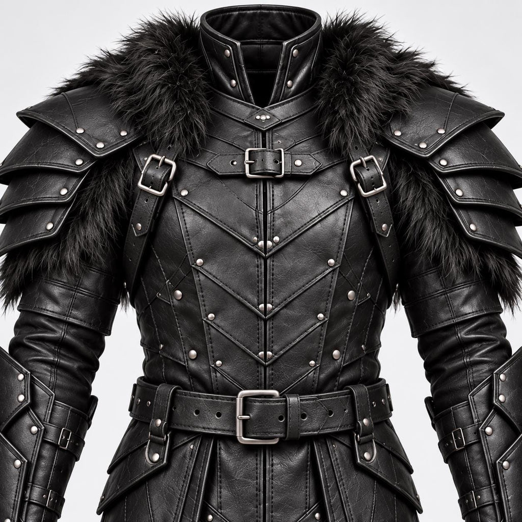 Black Leather Armor for Men | Handmade Medieval Warrior Costume with Layered Shoulder. - Verlain London