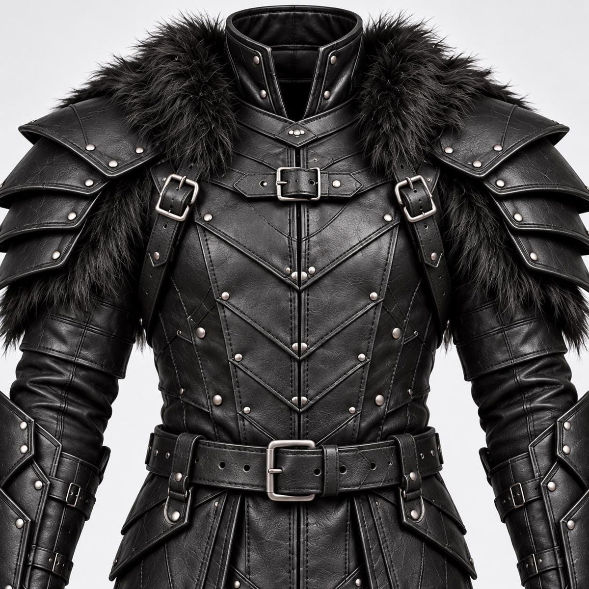 Black Leather Armor for Men | Handmade Medieval Warrior Costume with Layered Shoulder. - Verlain London