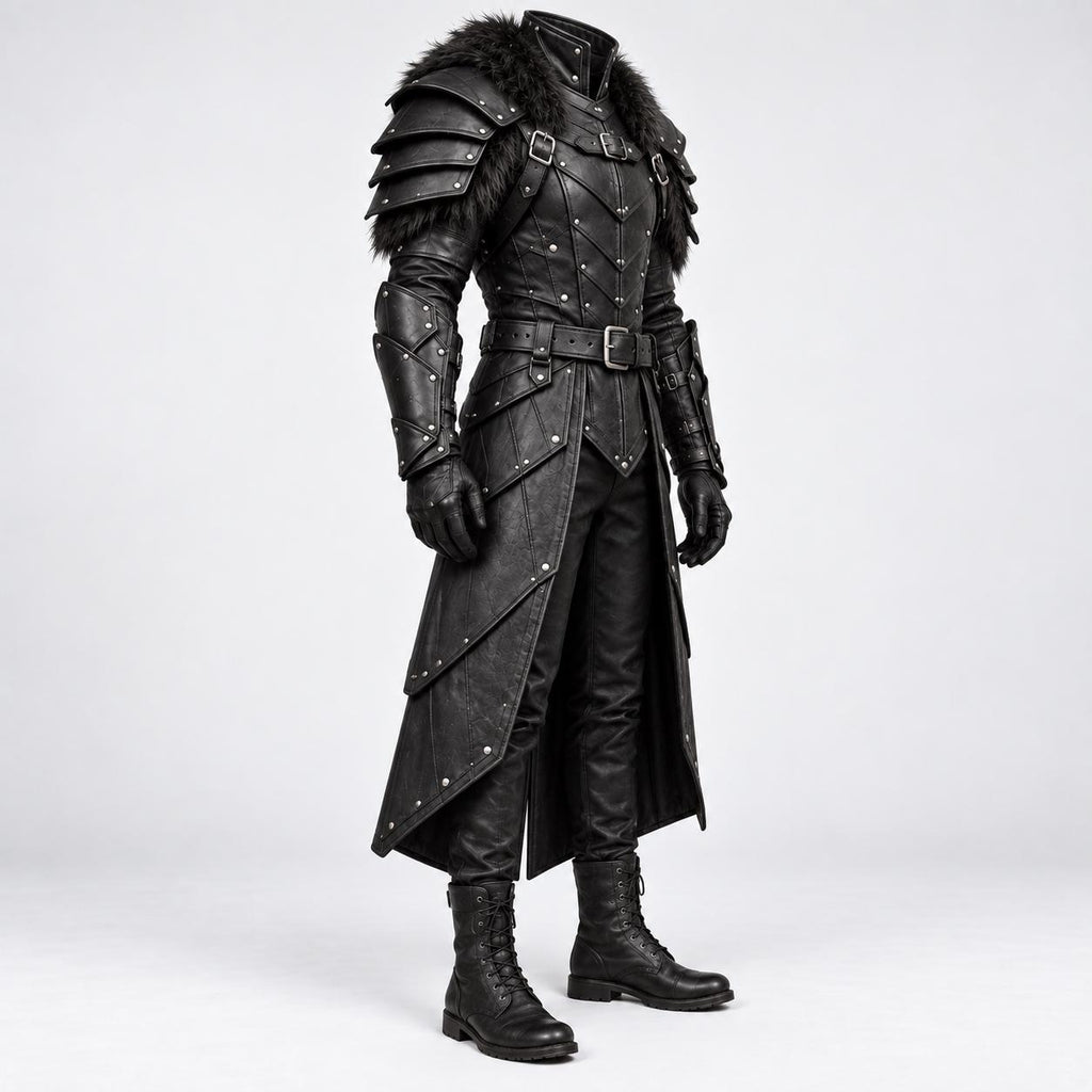 Black Leather Armor for Men | Handmade Medieval Warrior Costume with Layered Shoulder. - Verlain London