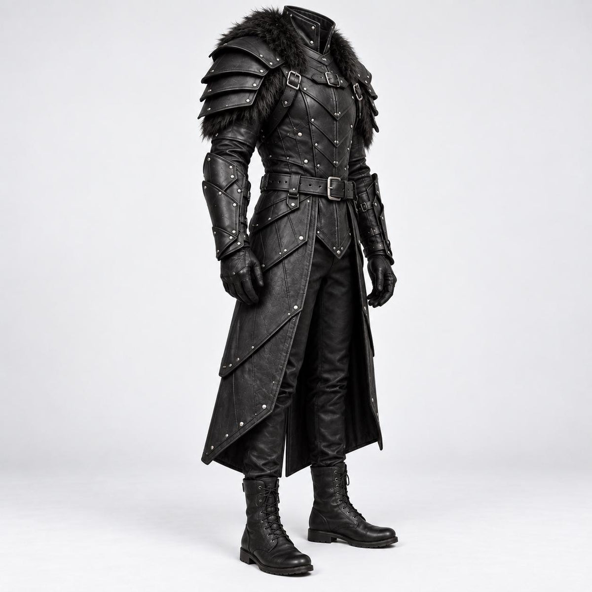 Black Leather Armor for Men | Handmade Medieval Warrior Costume with Layered Shoulder. - Verlain London