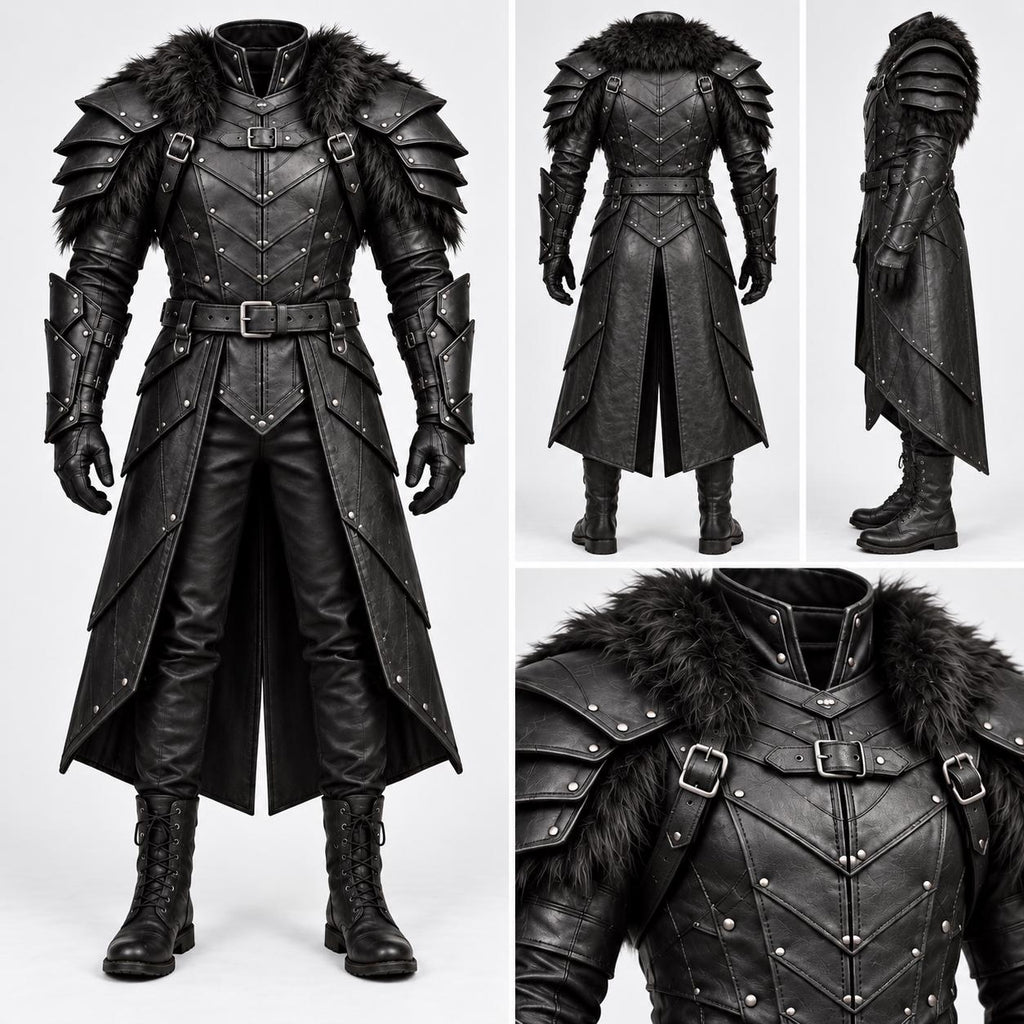 Black Leather Armor for Men | Handmade Medieval Warrior Costume with Layered Shoulder. - Verlain London