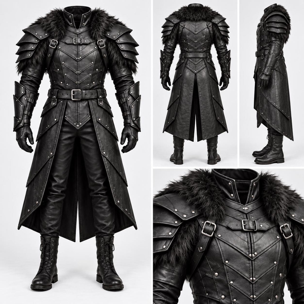 Black Leather Armor for Men | Handmade Medieval Warrior Costume with Layered Shoulder. - Verlain London