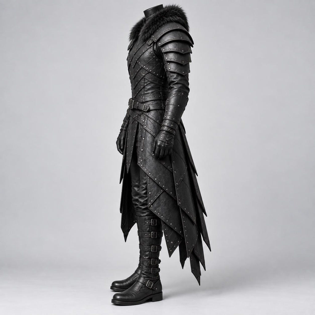 Men's Black Leather Armor Costume | Gothic Medieval Warrior Set with Pauldrons & Bracers - Verlain London
