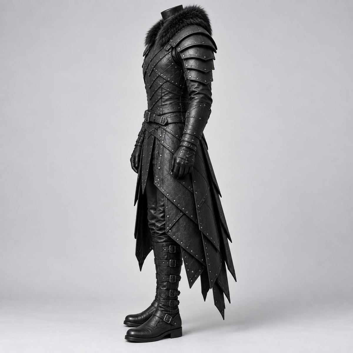 Men's Black Leather Armor Costume | Gothic Medieval Warrior Set with Pauldrons & Bracers - Verlain London