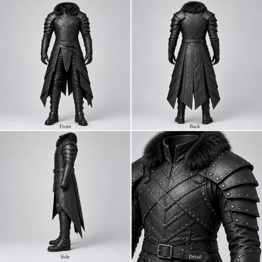 Men's Black Leather Armor Costume | Gothic Medieval Warrior Set with Pauldrons & Bracers - Verlain London