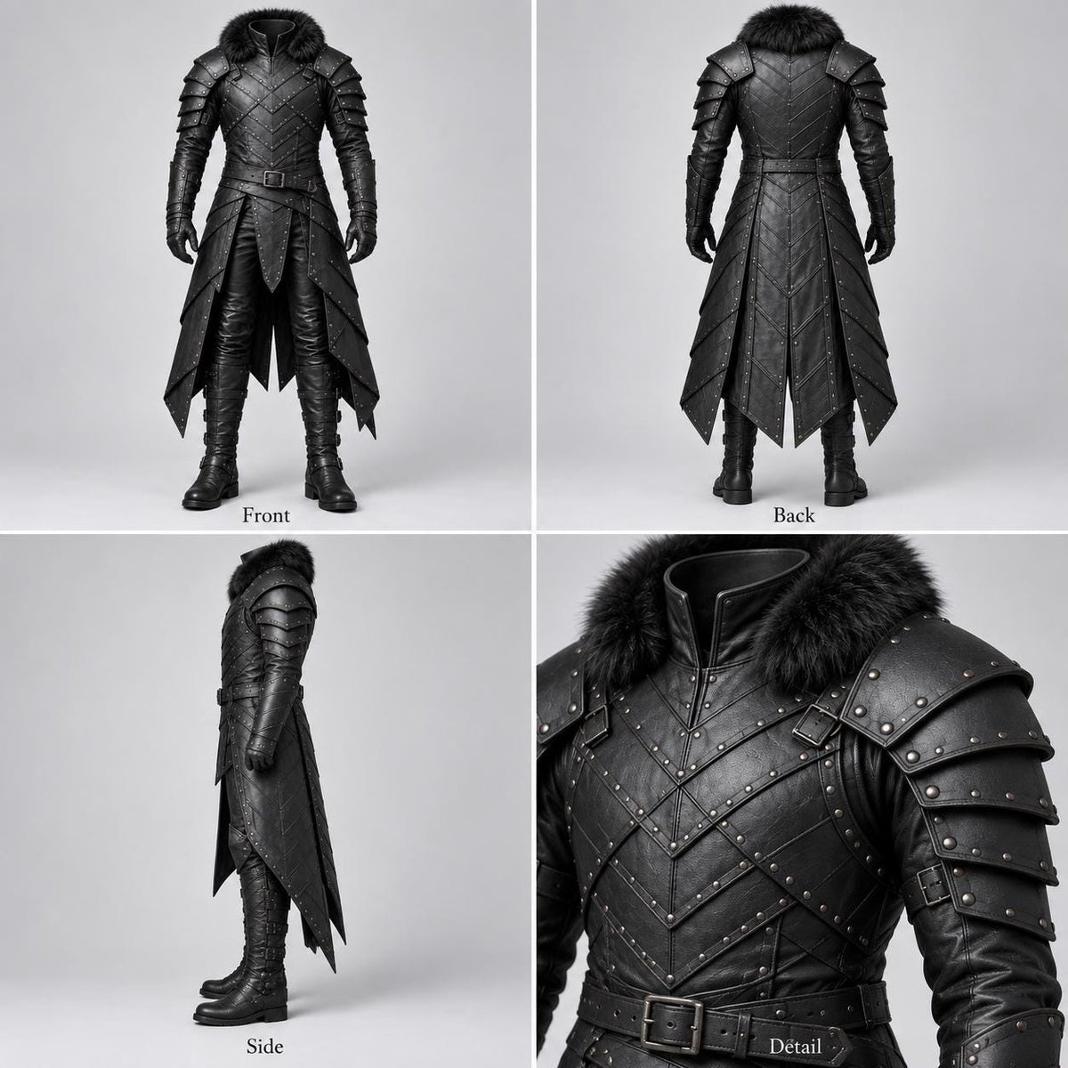 Men's Black Leather Armor Costume | Gothic Medieval Warrior Set with Pauldrons & Bracers - Verlain London