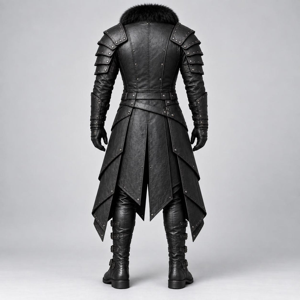 Men's Black Leather Armor Costume | Gothic Medieval Warrior Set with Pauldrons & Bracers - Verlain London