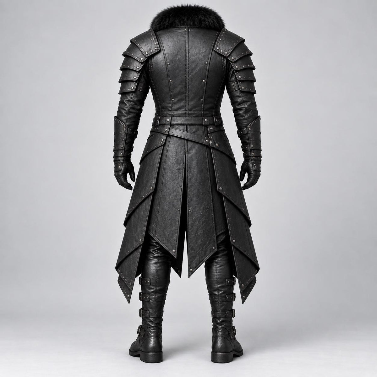 Men's Black Leather Armor Costume | Gothic Medieval Warrior Set with Pauldrons & Bracers - Verlain London
