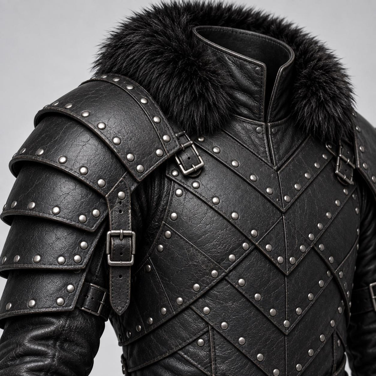 Men's Black Leather Armor Costume | Gothic Medieval Warrior Set with Pauldrons & Bracers - Verlain London