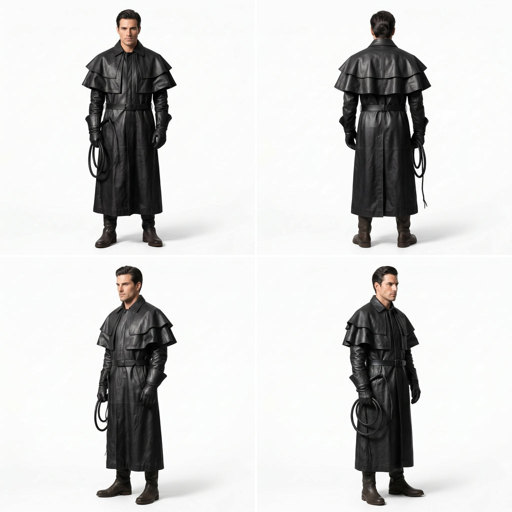 Black Leather Duster Coat for Men | Gothic Warrior Armor with Layered Cape Shoulders - Verlain London