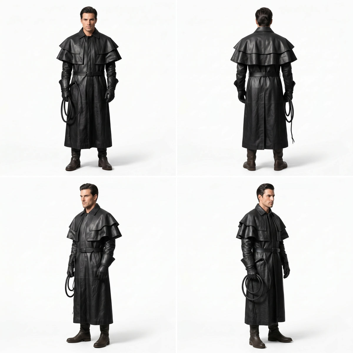 Black Leather Duster Coat for Men | Gothic Warrior Armor with Layered Cape Shoulders - Verlain London