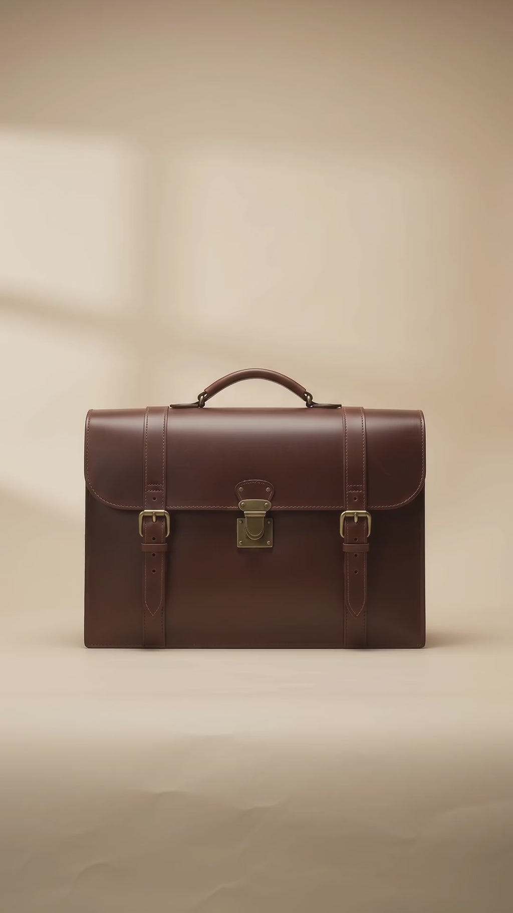 Oxblood full grain leather briefcase with brass lock and buckle straps, Verlain London Holborn Briefcase