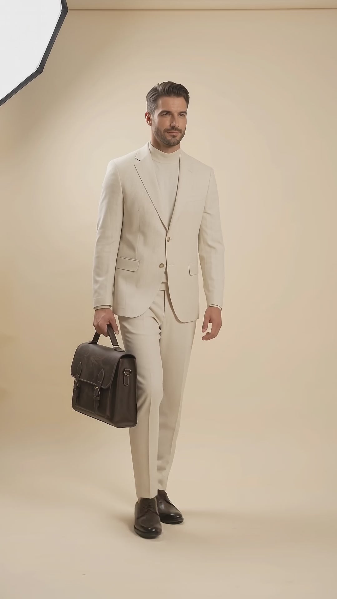Charcoal brown full grain leather briefcase with buckle straps, Verlain London Bloomsbury Briefcase